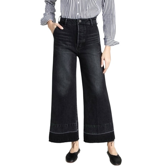 MOUSSY VINTAGE MV Elba Jeans Wide Leg Crop Faded Black Size 30